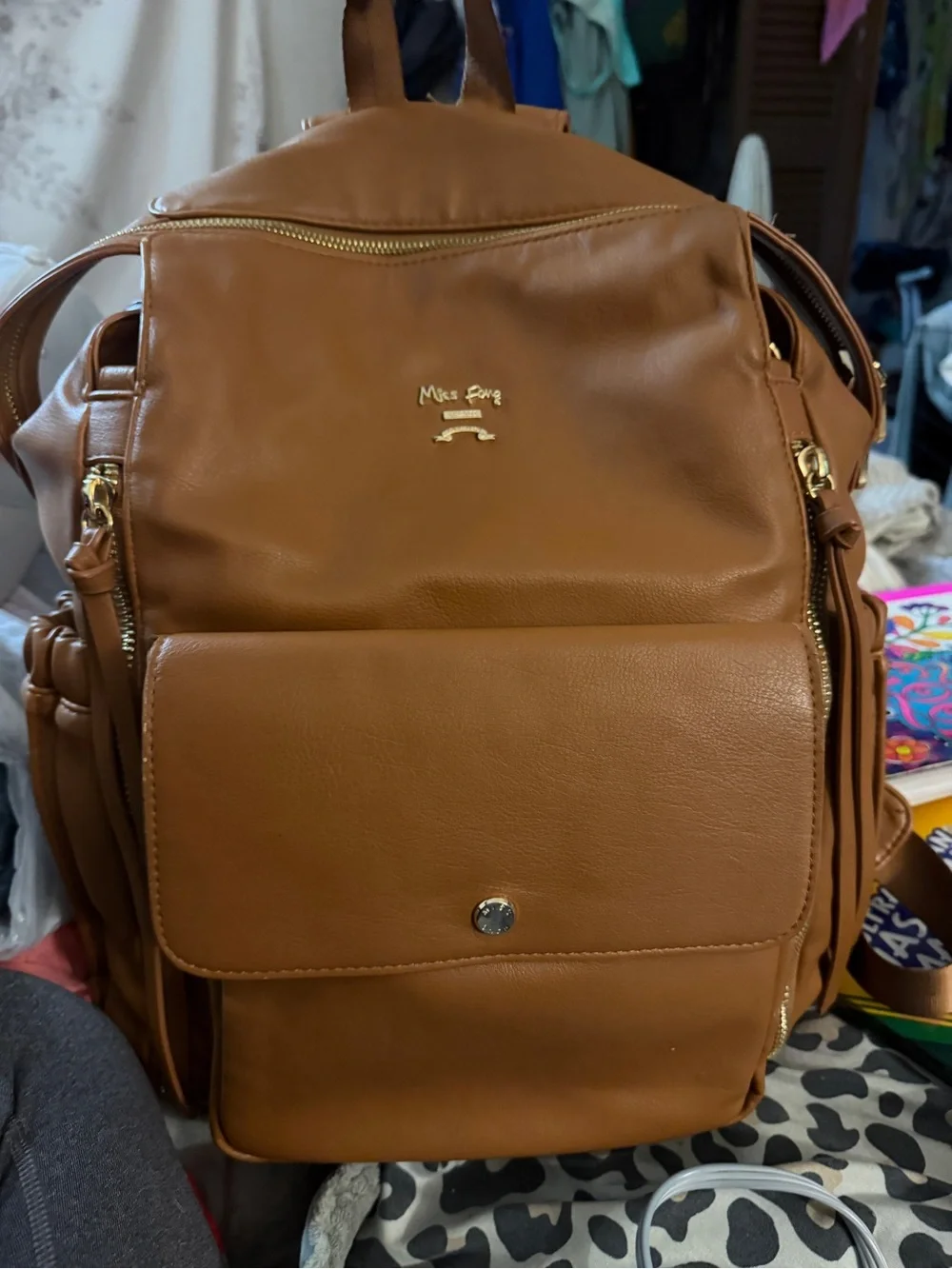 Miss Fong Tan Leather Diaper Backpack - Convertible Baby Bag